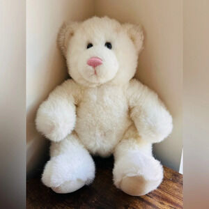 Build A Bear Vintage White Teddy with Pink Nose and Stitch